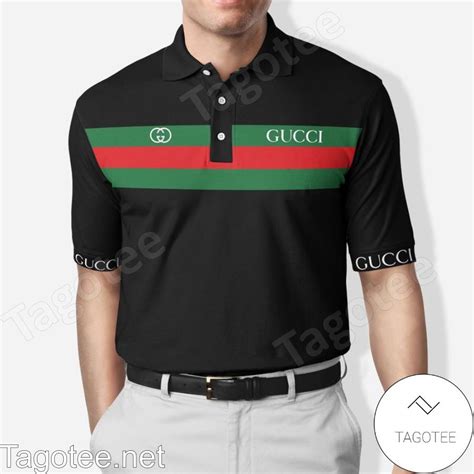 gucci mens black polo shirt with red and green color